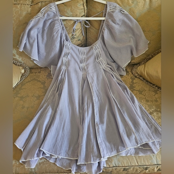 Free People Dresses & Skirts - NWOT Free People babydoll mini lavender Linen butterfly short sleeves dress